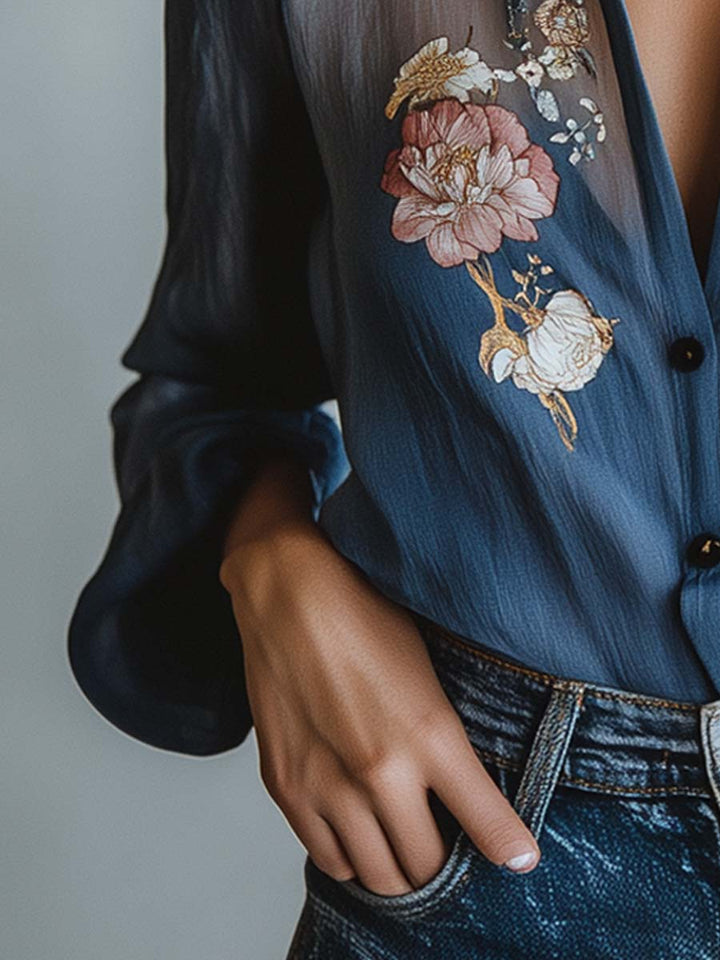 Easy wear women's relaxed fit blouse, pretty boho floral print, perfect for summer.