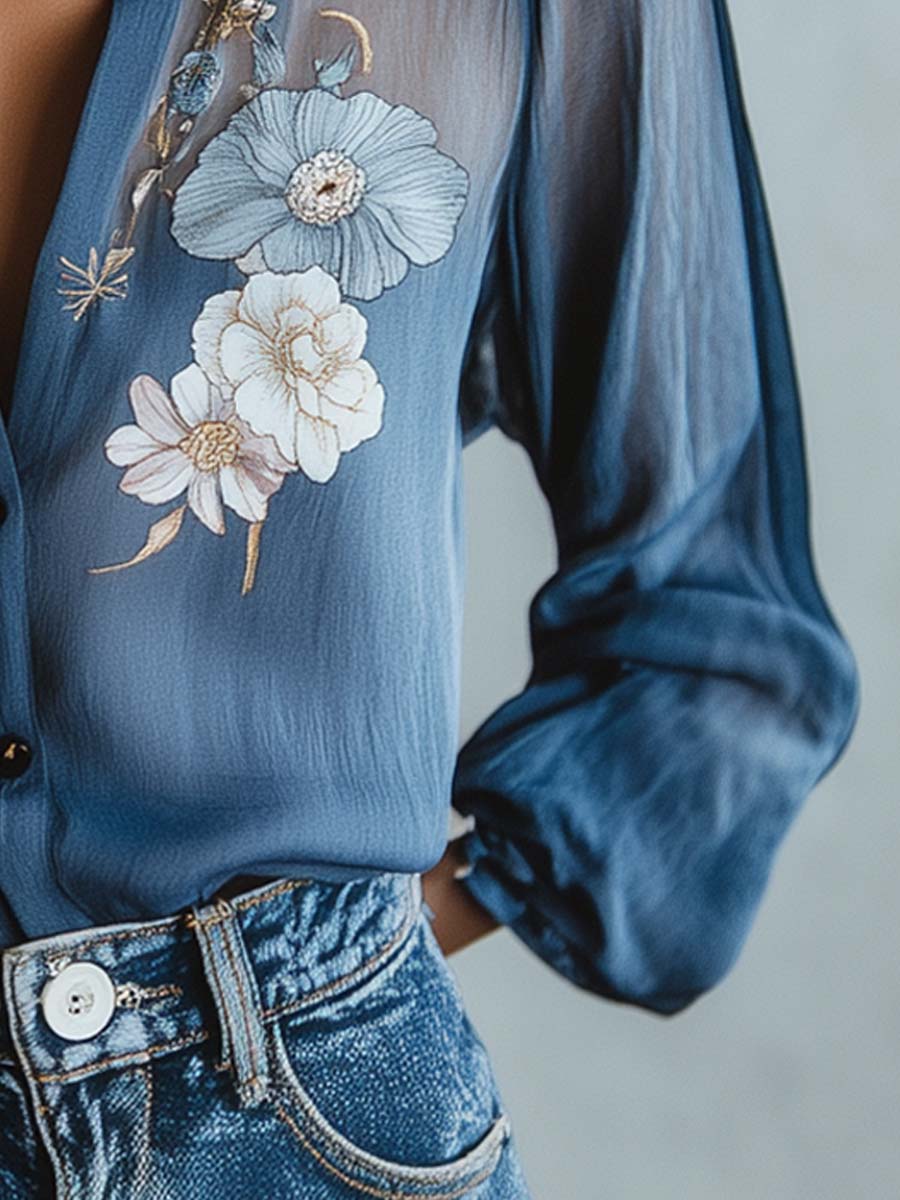 Women's vibrant boho floral print blouse, comfortable relaxed fit, versatile fashion.