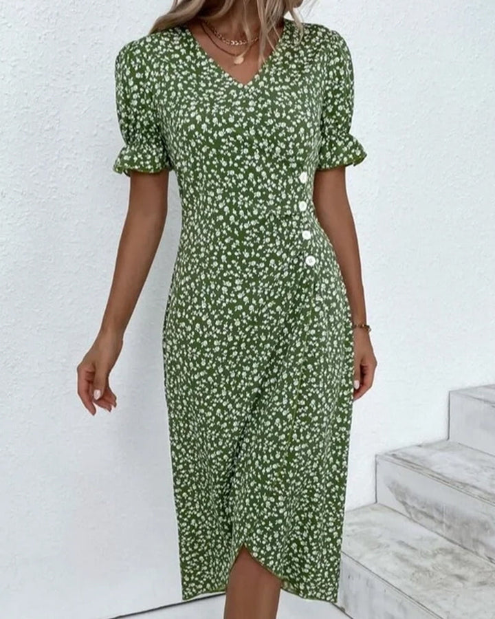 Perfect women's floral V-neck midi dress for elegant events, featuring a flowy summer design.