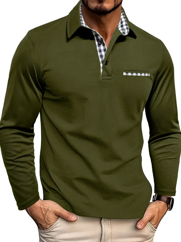 Stylish men's long sleeve polo, a versatile top for fall fashion and wardrobe essential for casual wear.