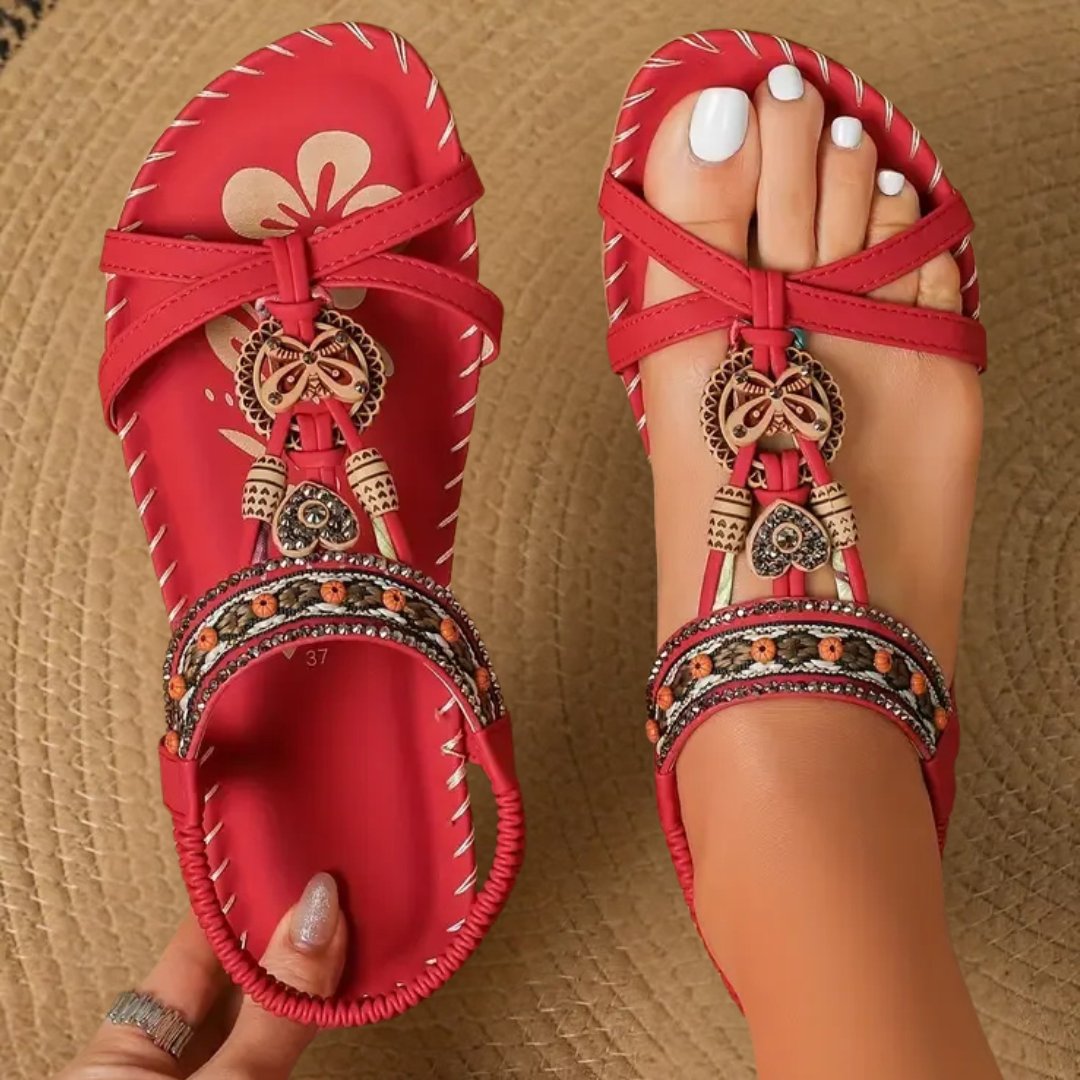 Comfortable women's orthopedic flat strap sandals, ideal slip-on footwear for all-day support.