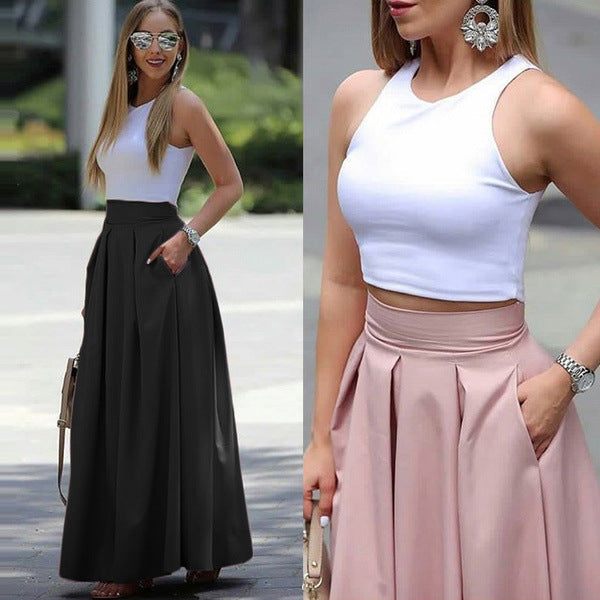Stylish women's A-line pleated skirt, perfect as a versatile formal or casual midi skirt.