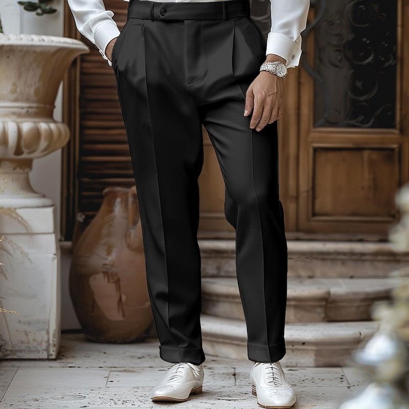 Tailored men's straight-leg dress pants, ideal for elegant wedding attire or smart casual events.