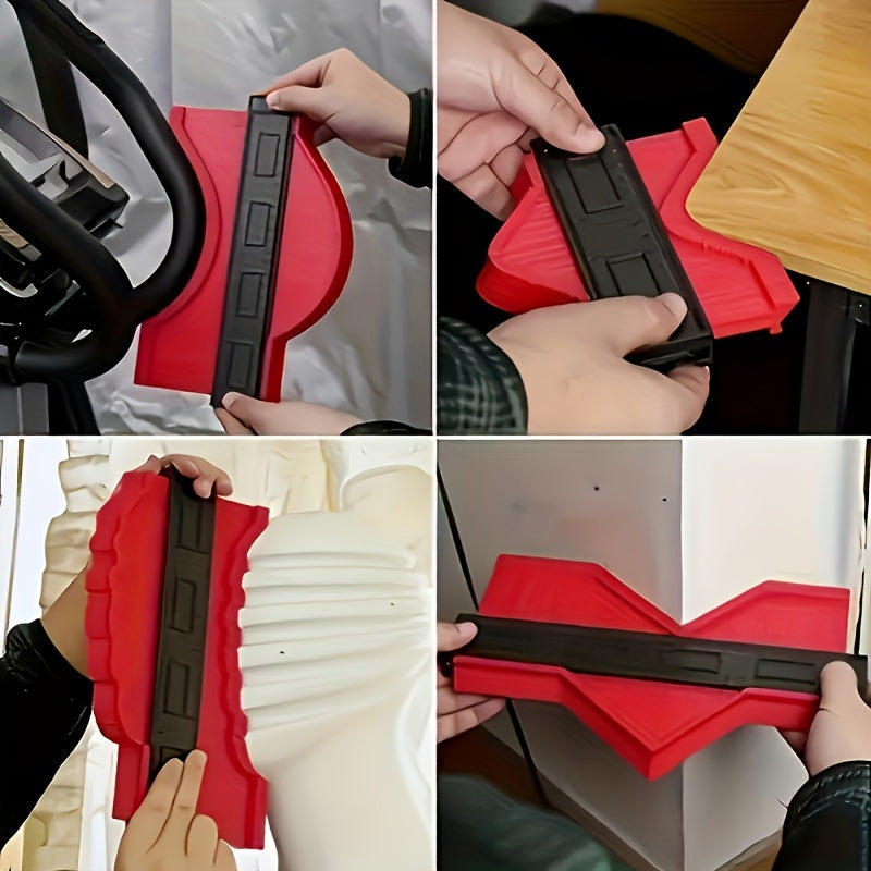 Tiling contour gauge for accurate tile cuts around complex shapes during flooring installation.