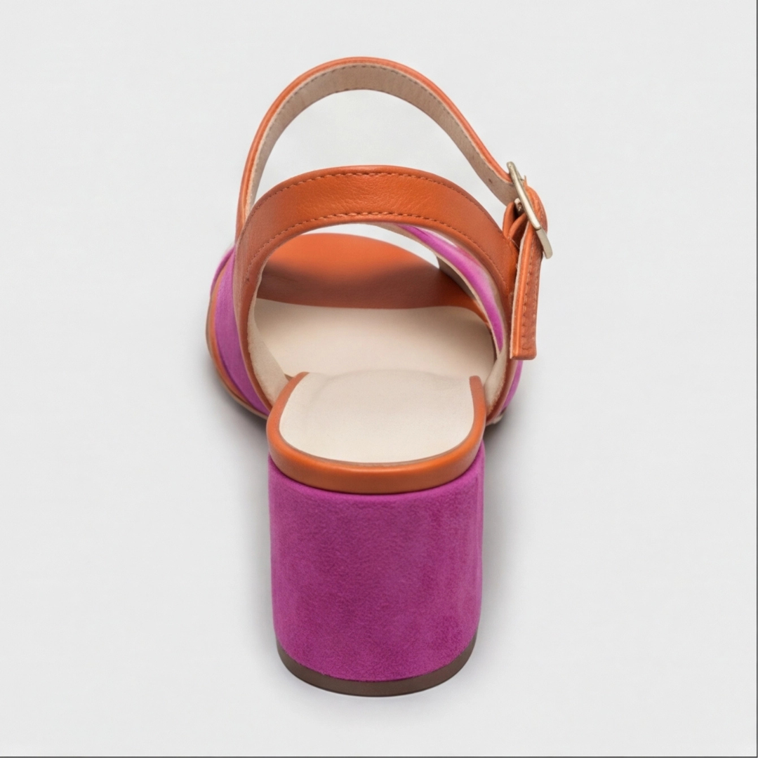 Orthopedic women's chunky heels, color block design, comfortable block heel, modern style, adjustable strap.