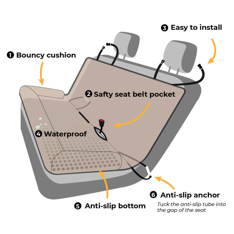 Washable pet car seat bed ensures comfortable, secure rides for dogs, black color.