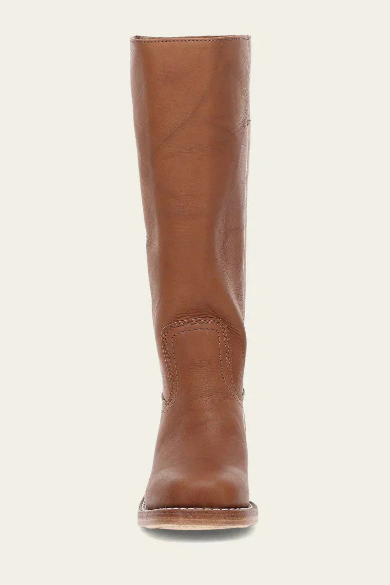 Dark brown leather women's long boots, sleek design, comfortable classic style footwear.