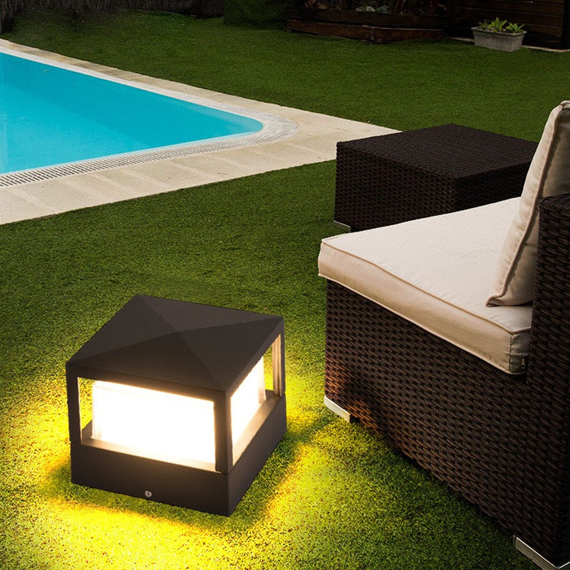 Durable waterproof square LED outdoor wall light, modern garden lighting solution.
