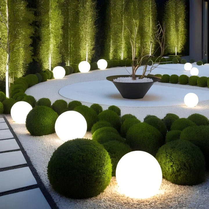 Spherical 16-color RGB garden light, weatherproof, remote control. Perfect outdoor patio decor & mood lighting.