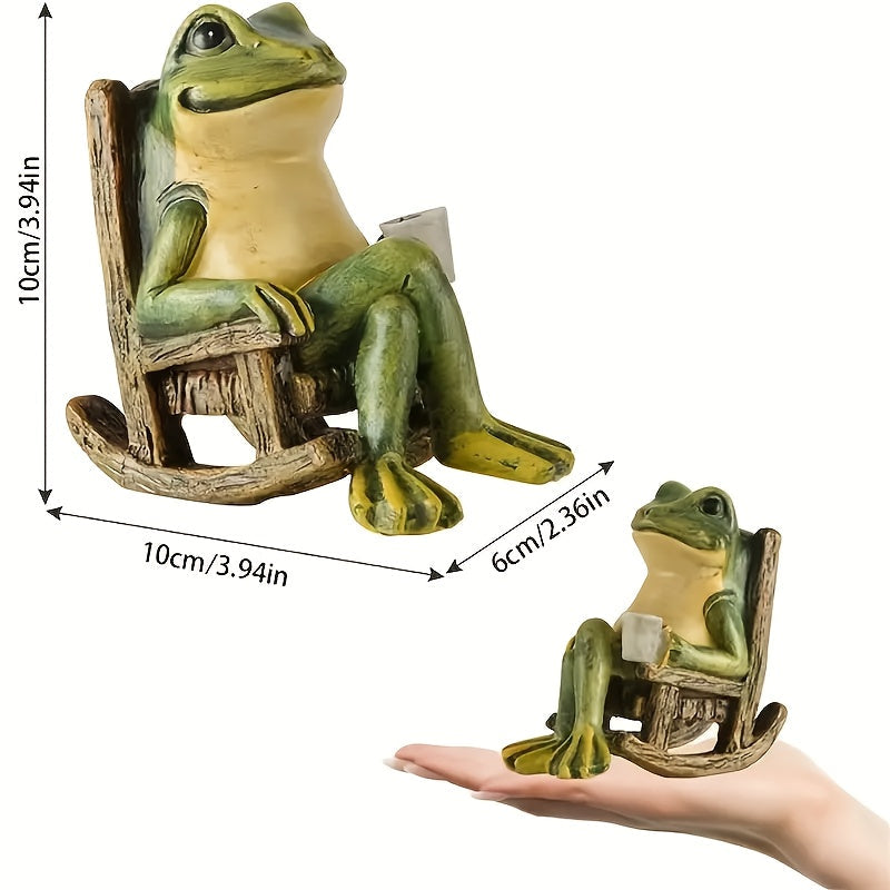 Whimsical relaxed frog solar sculpture, adding charming outdoor lighting and decor to gardens & patios.