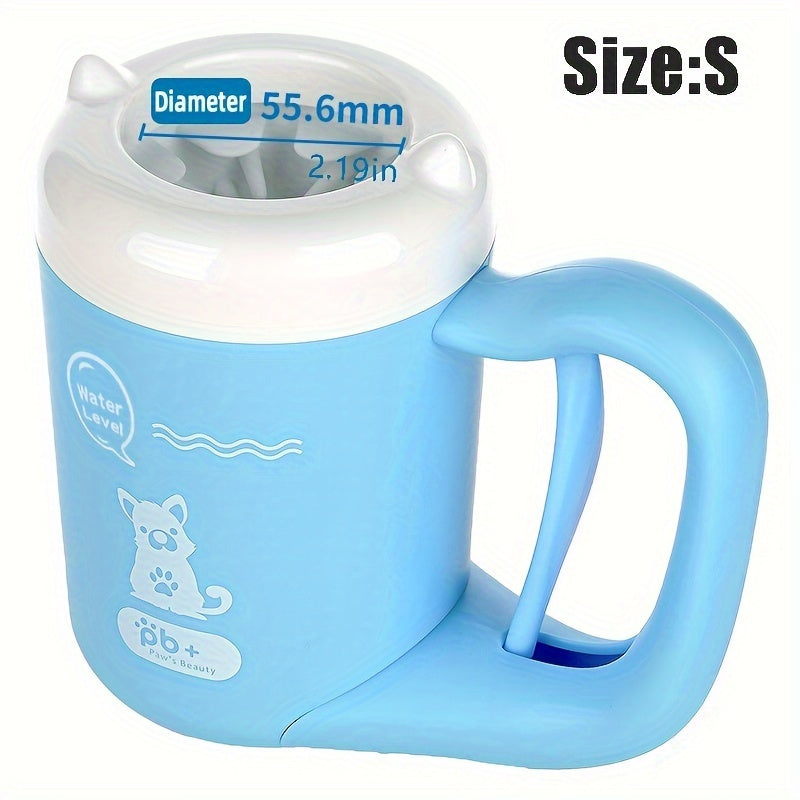 Gentle pet cleaning: portable silicone paw cleaner cup for washing muddy dog paws.