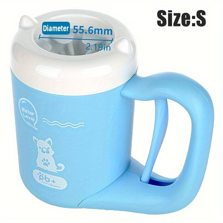 Gentle pet cleaning: portable silicone paw cleaner cup for washing muddy dog paws.