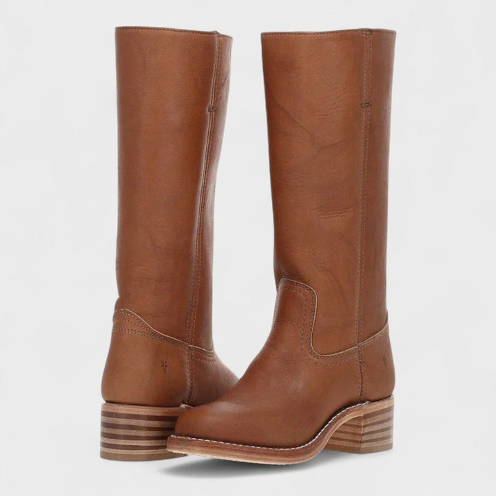 Comfortable women's Western knee-high boots with a block heel, a timeless addition to any wardrobe.