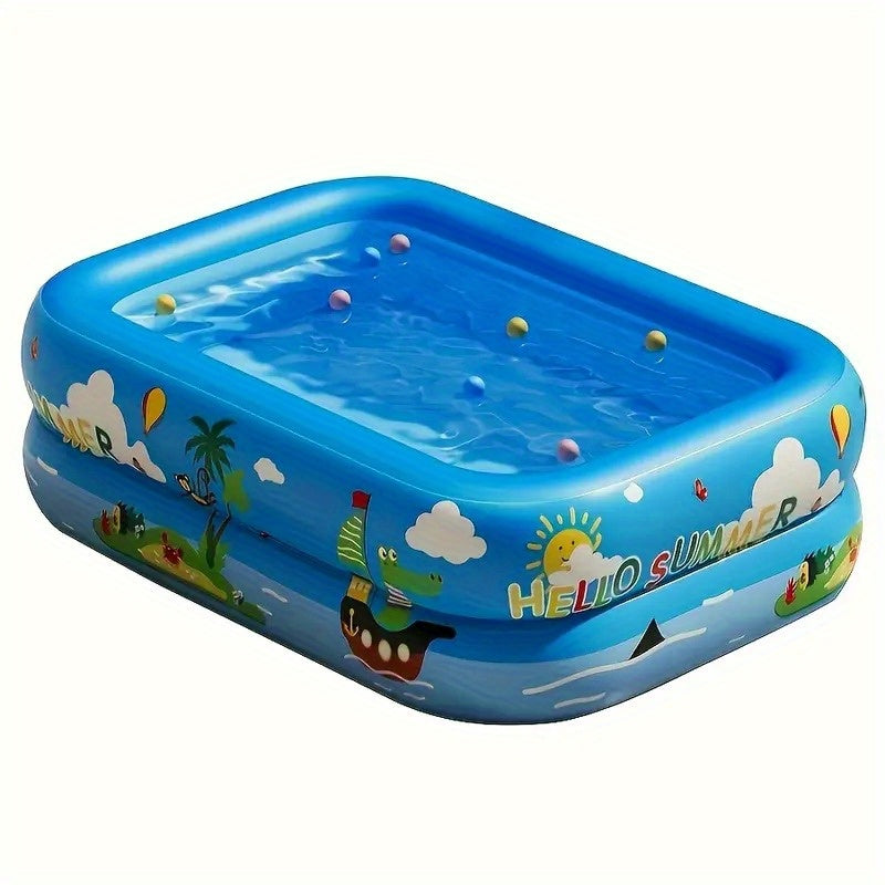Durable thick PVC inflatable ocean theme paddling pool for robust outdoor children's water fun.