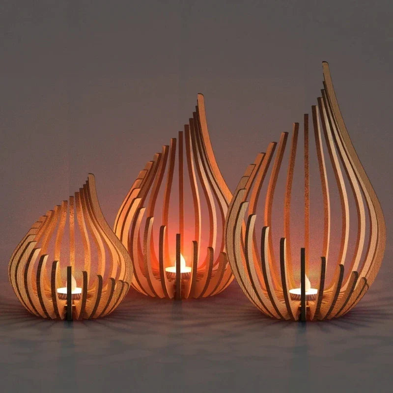 Unique wooden tea light stand, hollow carved design, a thoughtful home decor gift idea.