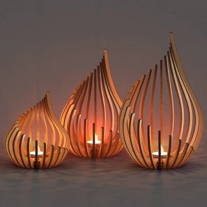 Unique wooden tea light stand, hollow carved design, a thoughtful home decor gift idea.