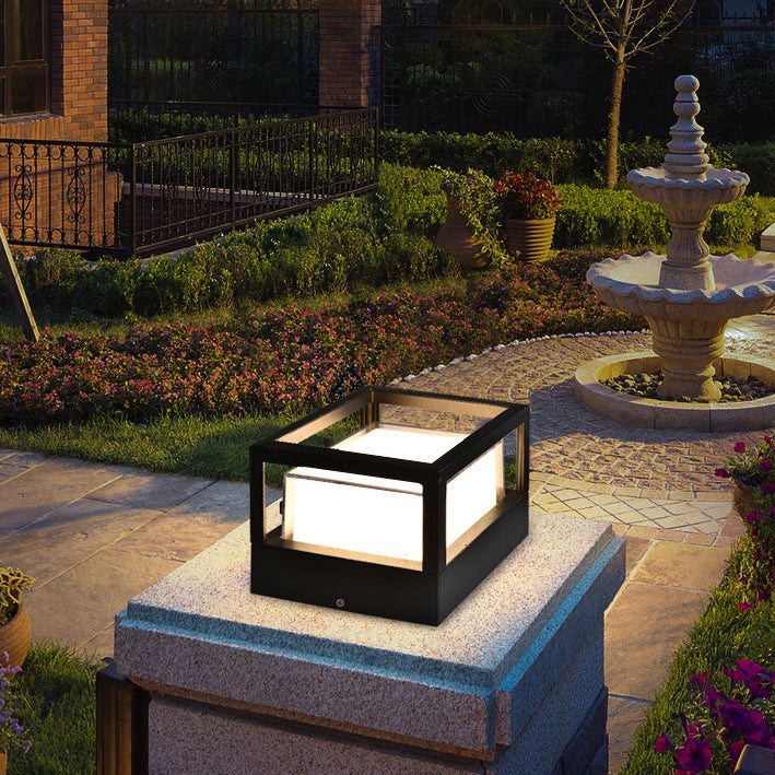 Waterproof LED outdoor light, modern square design for garden pathway illumination.