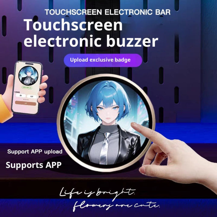 Modern electronic pin: a unisex 2D graphic smart badge. Stylish decorative accessory for clothing or bags.
