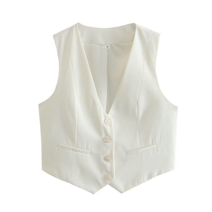 Stylish women's tailored vest, a modern sleeveless top designed for sophisticated layering.