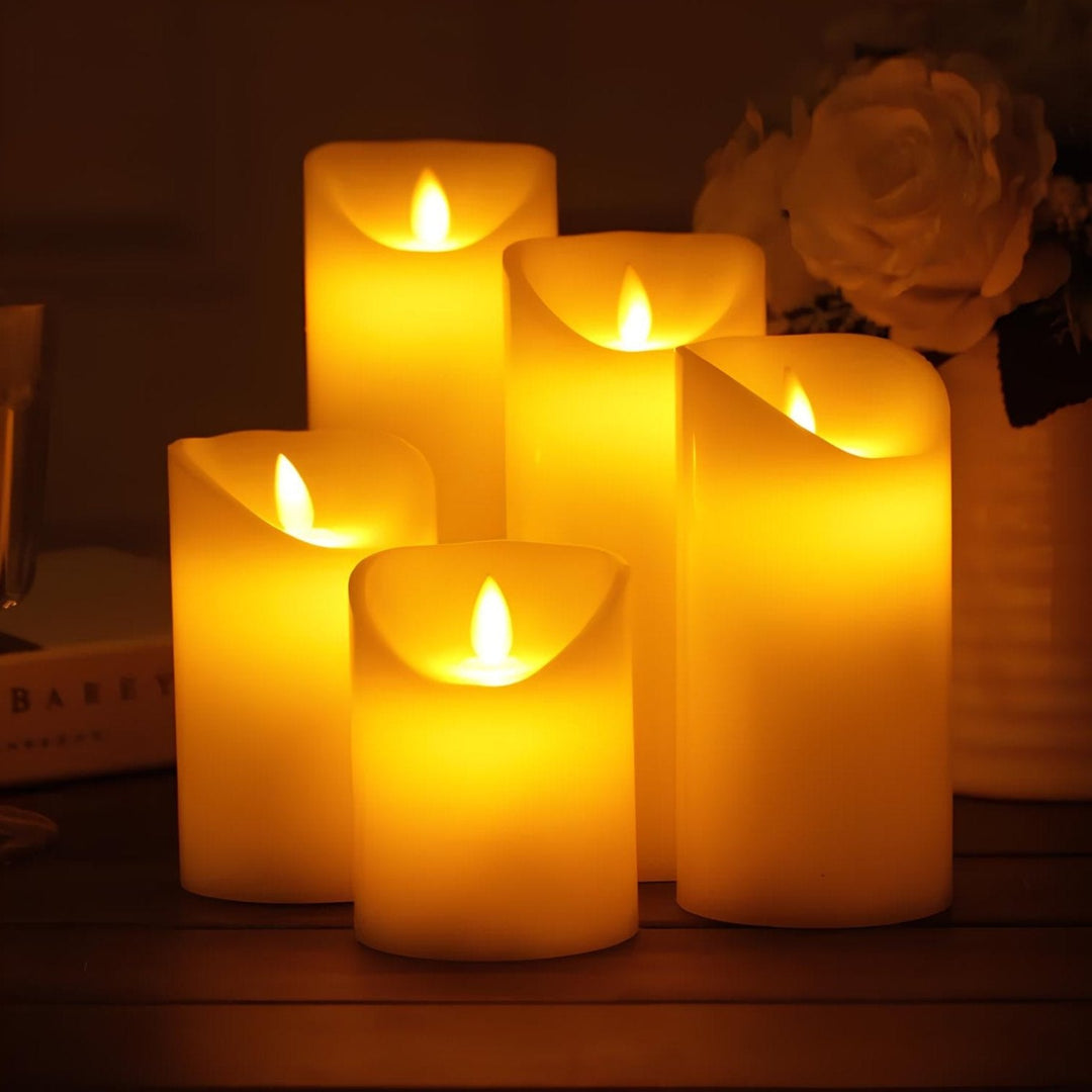Nvroome flameless LED pillar candles, providing realistic flicker & cozy home decor.