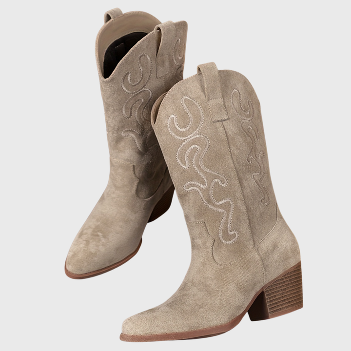 Stylish wide-calf western boots for women, comfortable fashion boots for casual everyday wear.