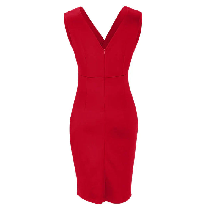 Women's Pleated V-Neck Midi Dress