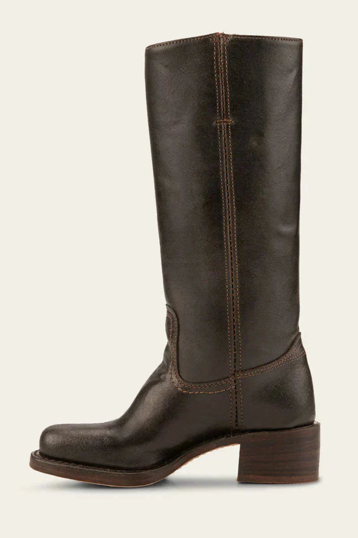 Dark brown leather tall boots for women, classic elegant style, and comfortable design.