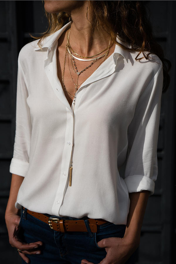 Women's V-Neck Long Sleeve Button Up Blouse