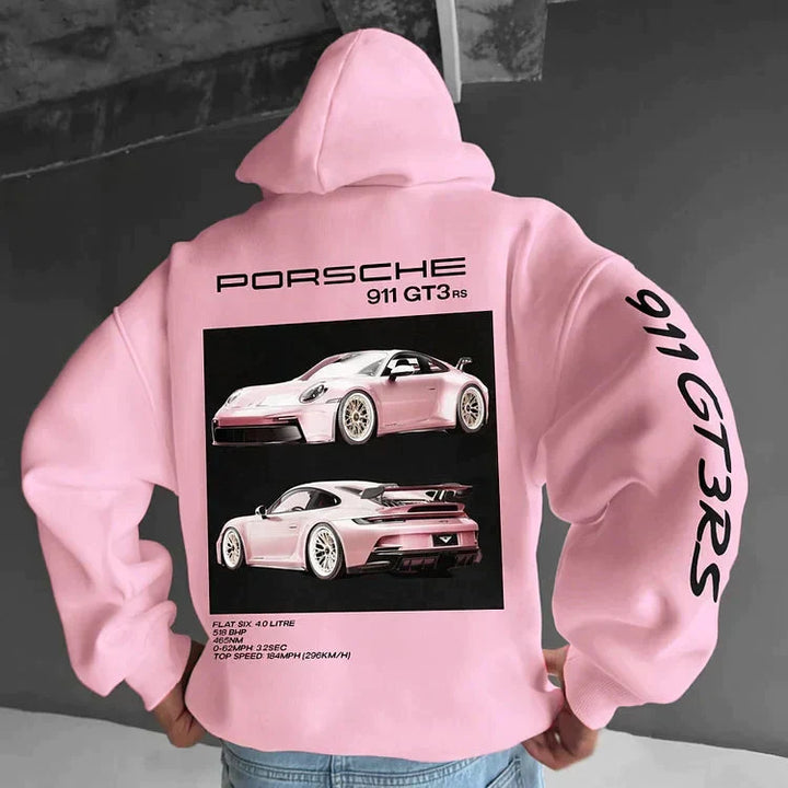 Stylish comfort fit unisex hoodie featuring unique car engine graphic.