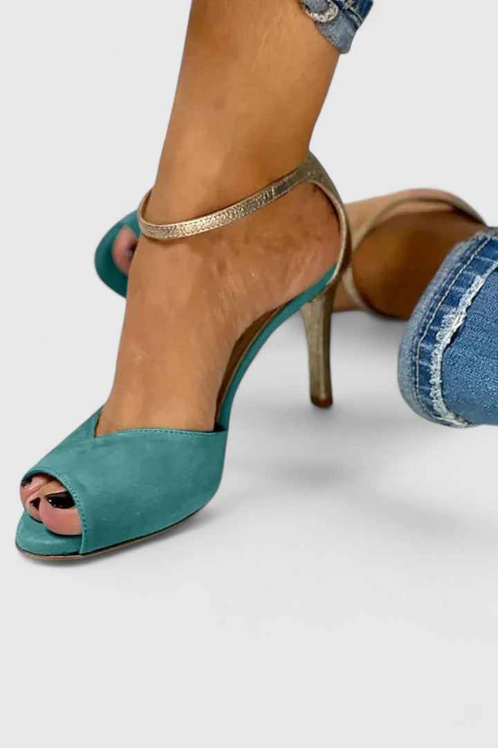 Women's blue orthopedic high heels with arch support for all-day comfort. Ideal for workwear & event wear.