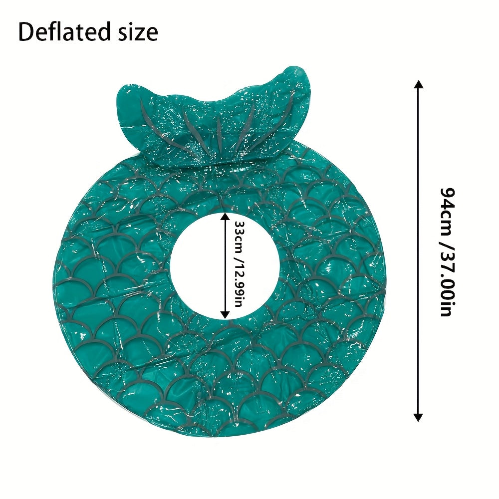 Inflatable mermaid shell beach float for adults, perfect for water relaxation with its supportive pillow.