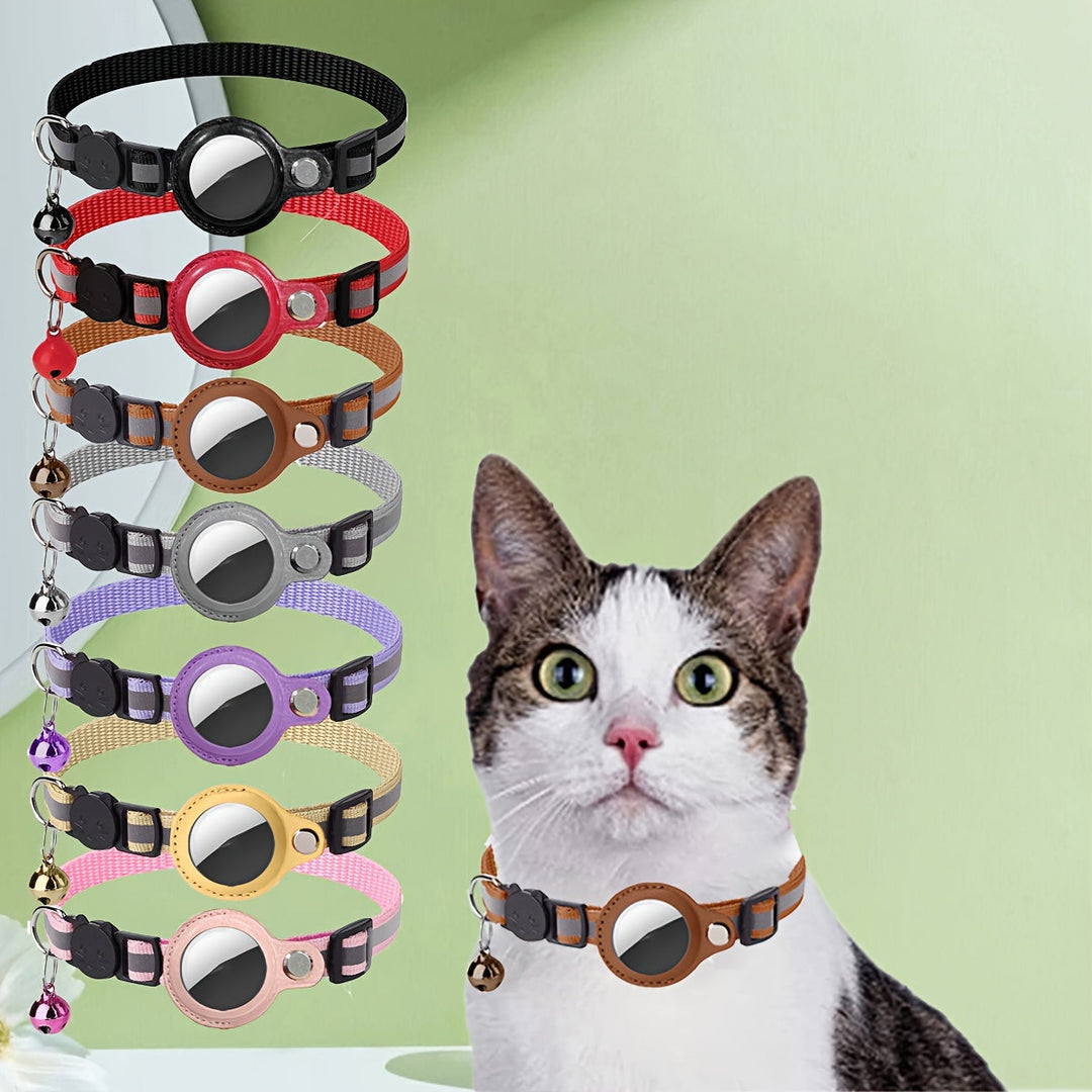 Reflective cat collar with quick-release buckle and bell for enhanced nighttime safety & visibility.