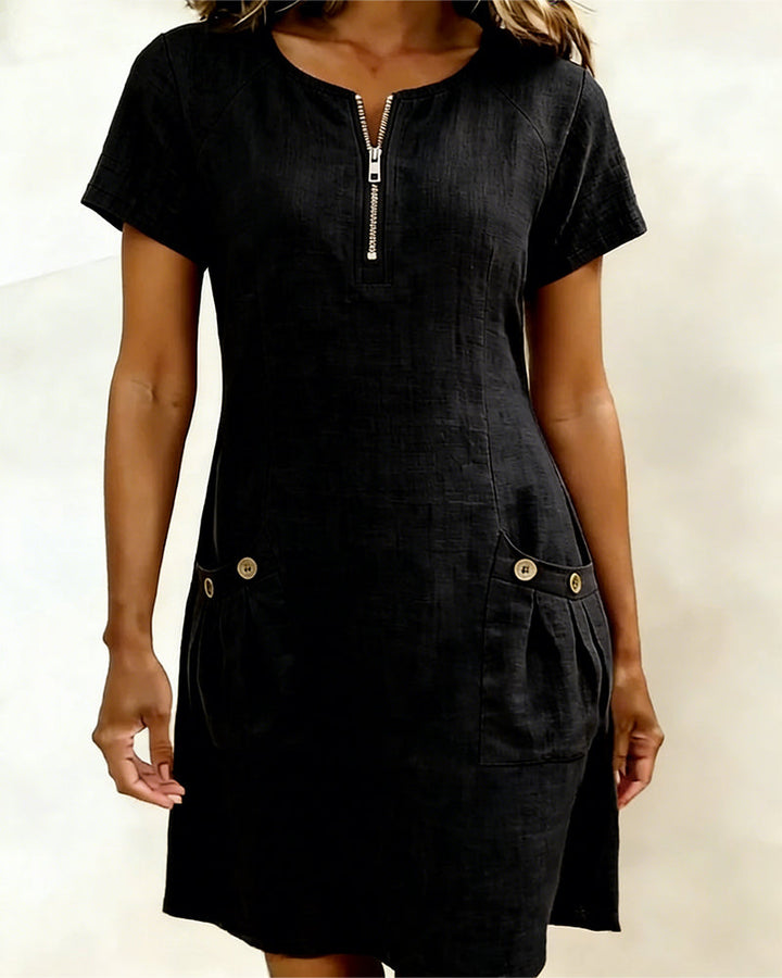 Women's Linen Zip Neck Mini Dress