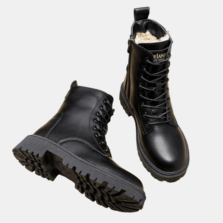 Stylish women's lace-up ankle boots, perfect for winter fashion & cozy everyday wear. Durable lug sole.