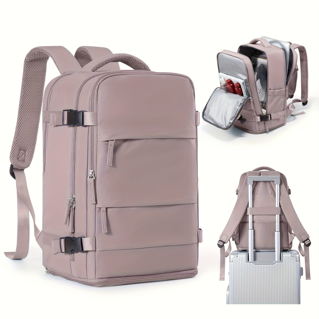 Organized unisex waterproof travel backpack with dedicated shoe compartment & laptop sleeve for all your adventures.
