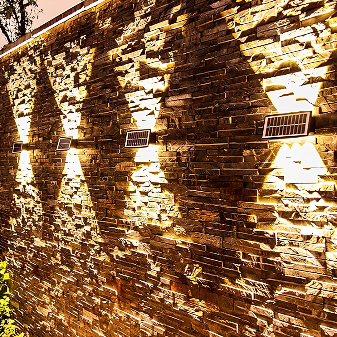Energy-saving solar outdoor LED wall sconce, offering both warm and white light for garden and home security.