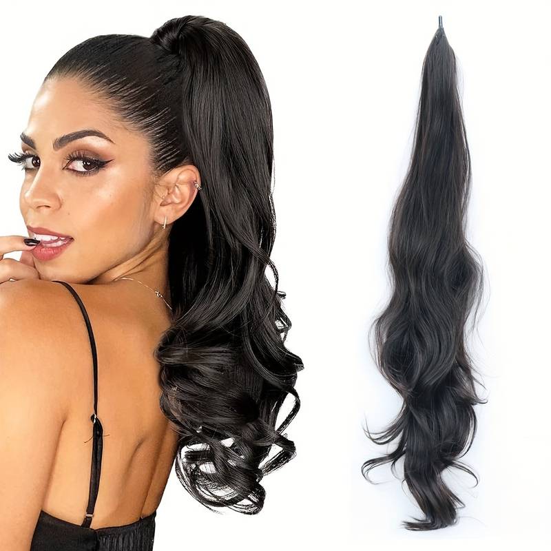 Fashionable wrap ponytail for women, a flexible hair extension for glamour, instant fullness & wavy volume.