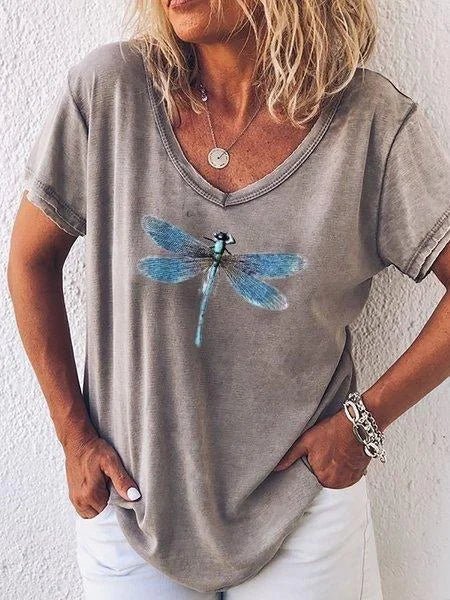 Women's Dragonfly Print V-Neck Tee