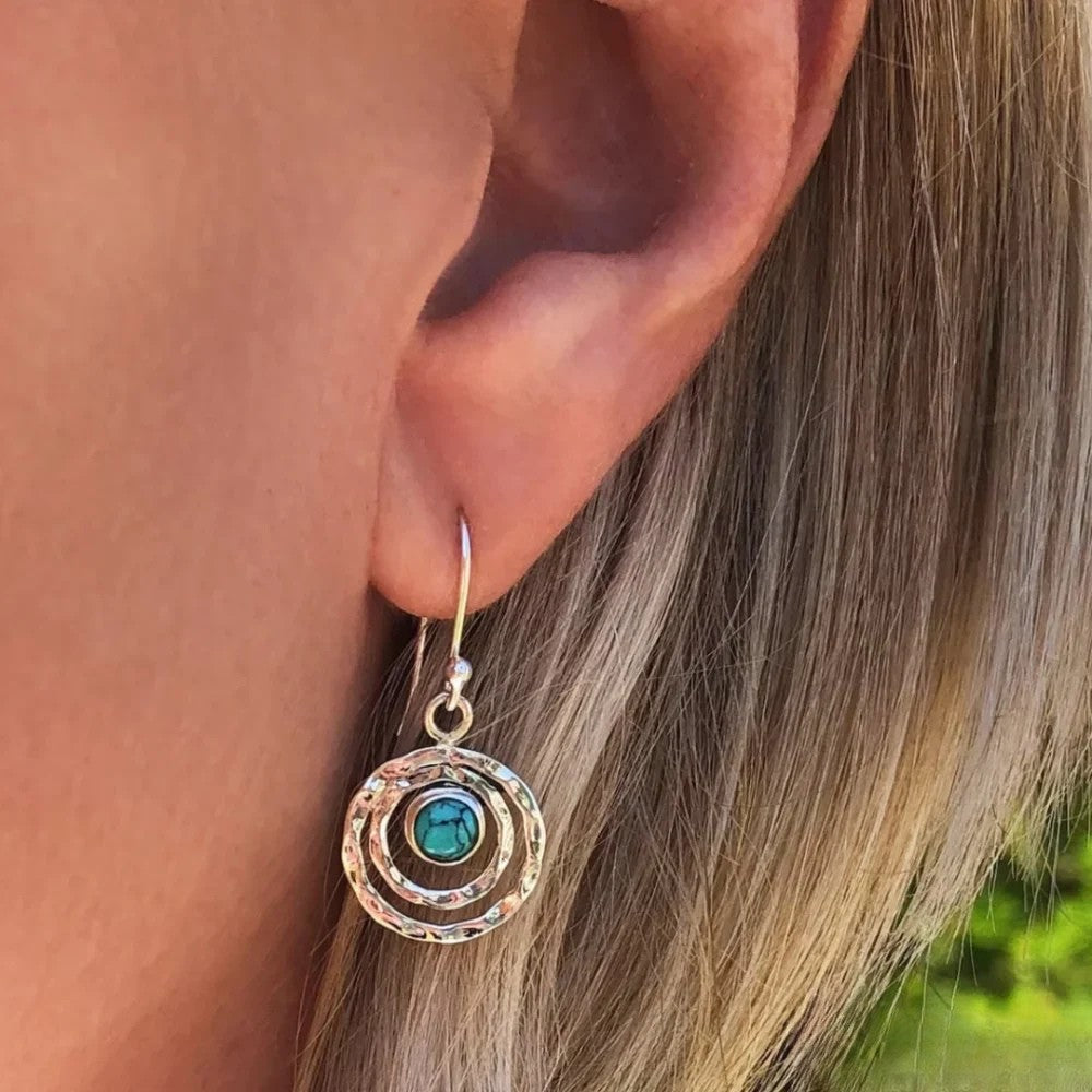 Boho Saturn Turquoise Earrings - Silver & Gold