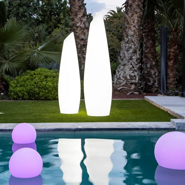 Spherical outdoor LED light, 16-color RGB, remote control, weatherproof, for garden & patio decor.