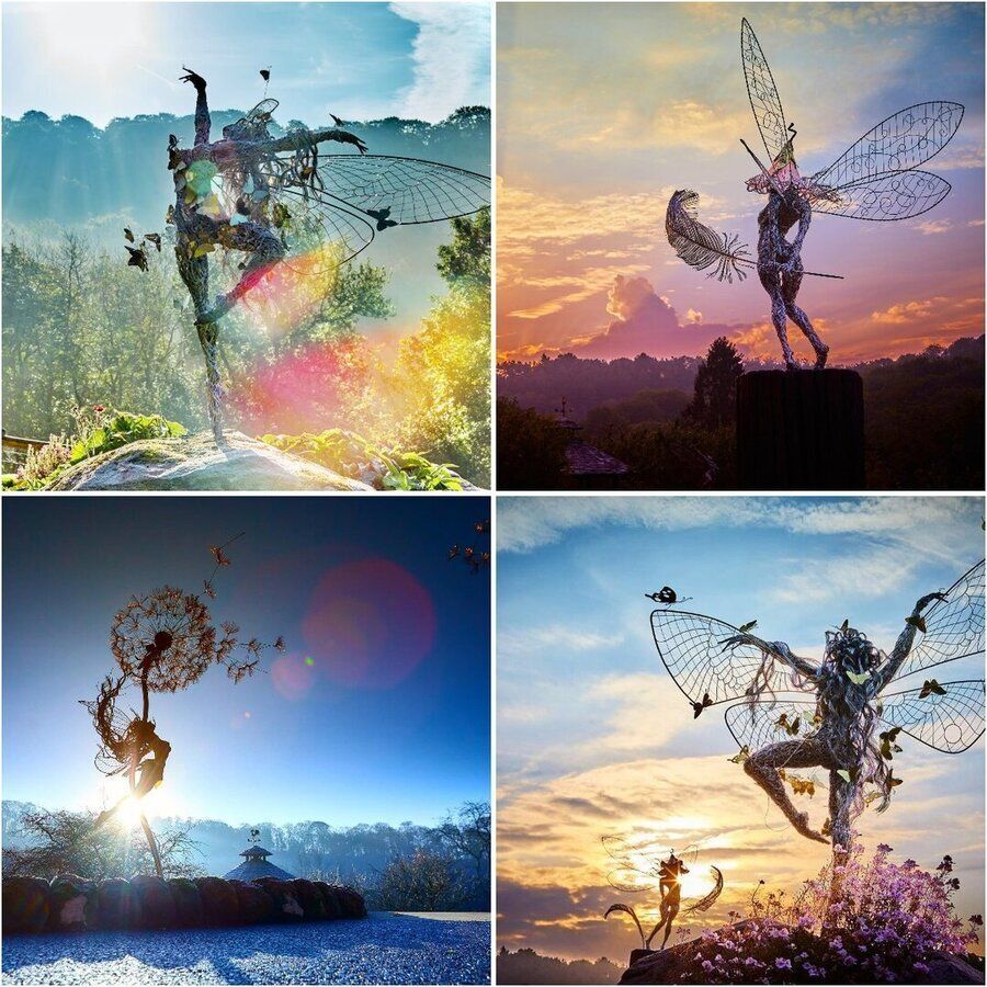 Intricate metal art fairy garden stake. Perfect outdoor decoration & whimsical landscape sculpture for your yard.