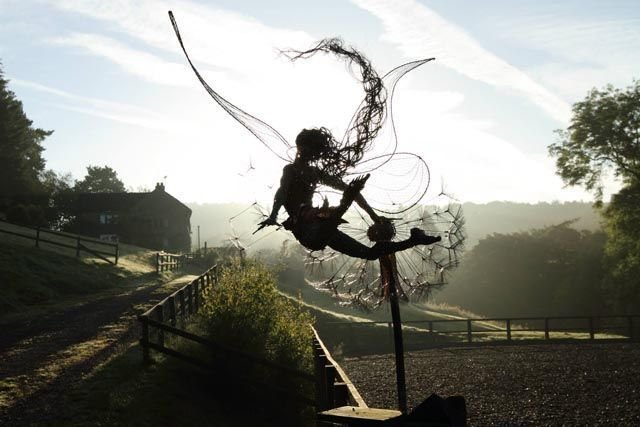 Enchanted metal fairy garden stake. Whimsical outdoor decor, a unique handmade landscape sculpture gift.