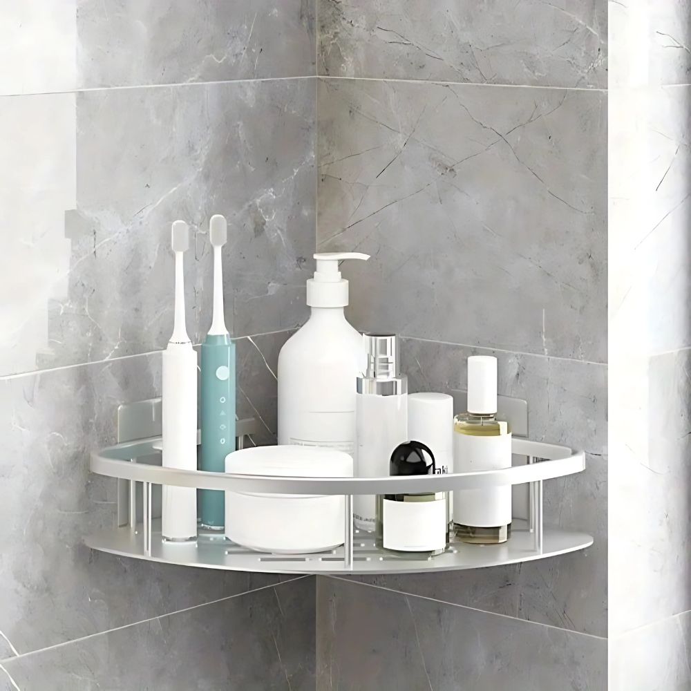 Wall-mounted aluminum shower caddy organizer, perfect for bathroom storage