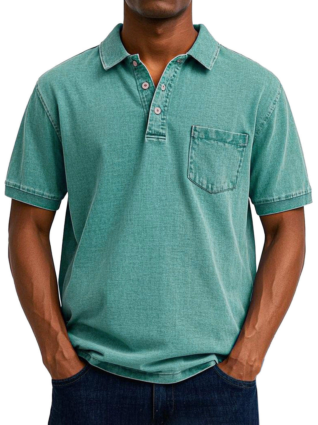 Classic men's short-sleeve polo shirt with vintage design, perfect for comfortable retro fashion.