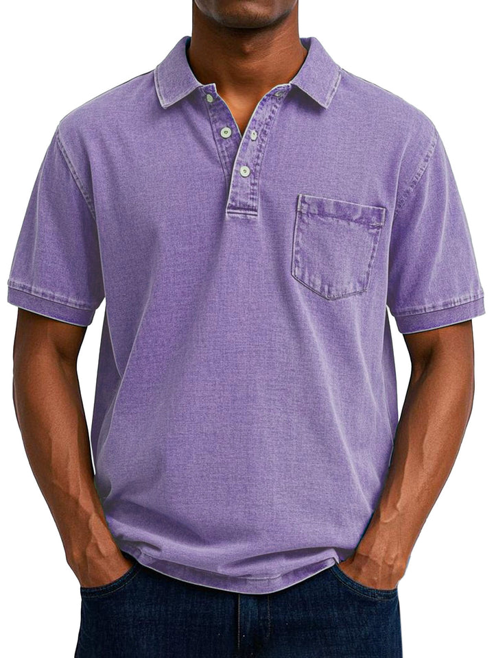 Men's casual short-sleeve polo shirt, comfortable and classic vintage style for versatile wear.
