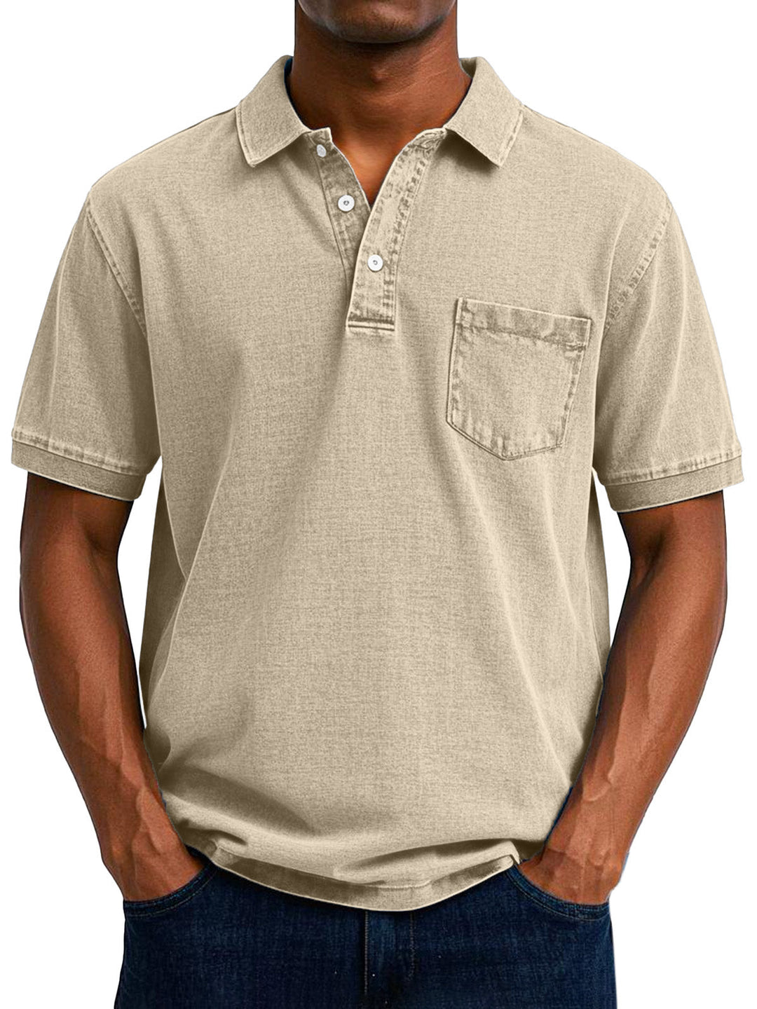 Comfortable men's casual polo shirt, classic vintage design with short sleeves for relaxed style.