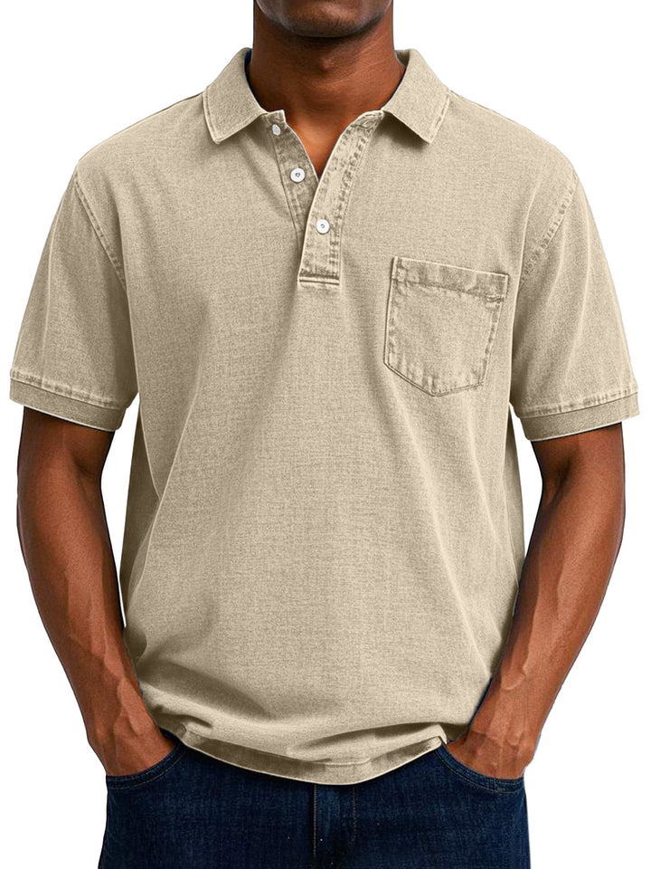 Comfortable men's casual polo shirt, classic vintage design with short sleeves for relaxed style.