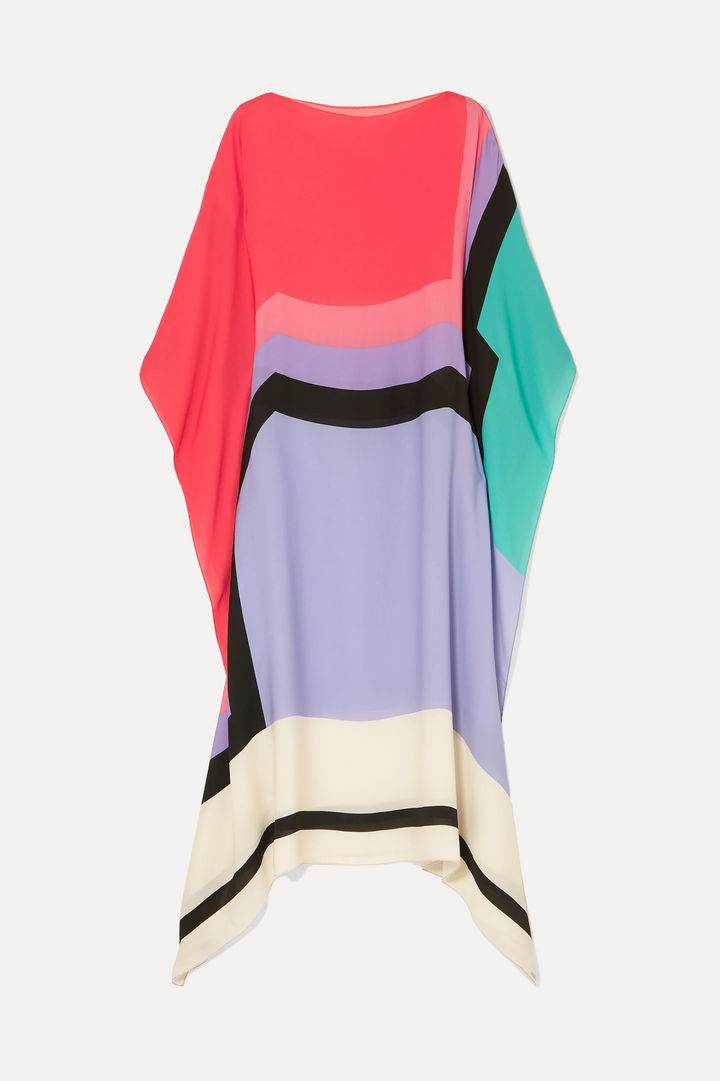 Women's Geometric Print Kaftan Maxi Dress with Batwing Sleeves