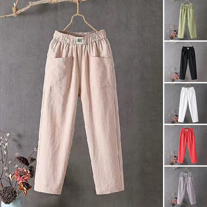 Stylish women's linen blend pants, ideal for breathable comfort in spring & summer casual outfits.