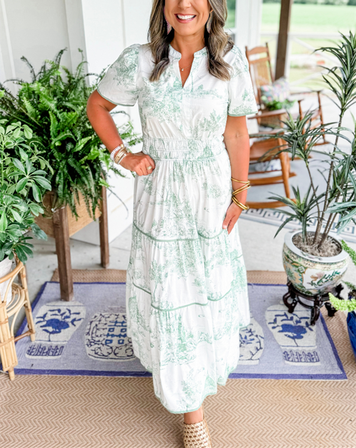 Women's Button-Front Tiered Midi Dress